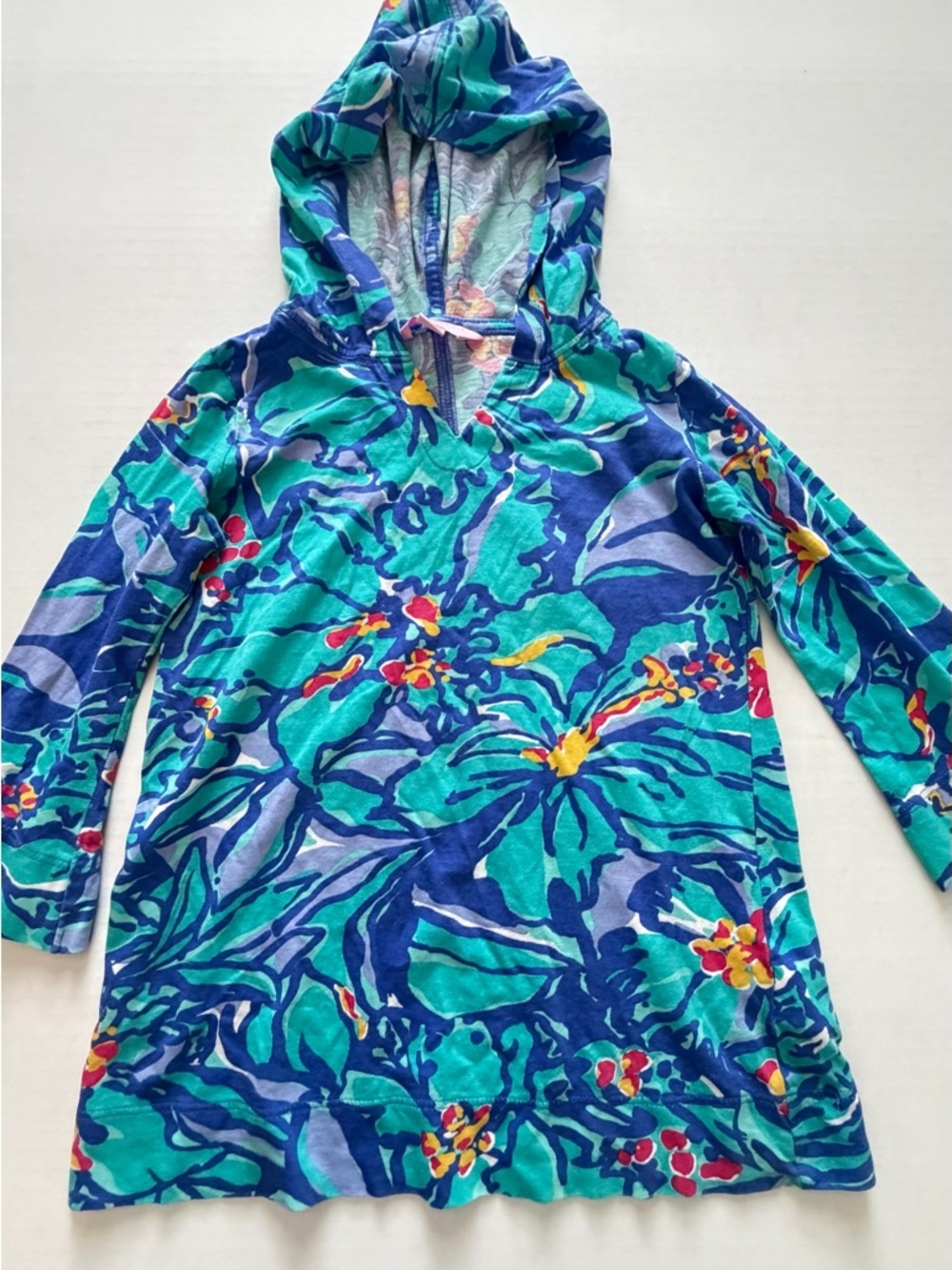 Lilly Pulitzer Teal & Blue Tropical Print Hooded Tunic XS 2-3